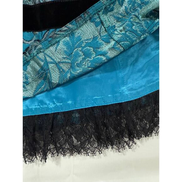 Nanette Lepore Skirt Teal Blue w/ Gold Thread Floral Skirt Size 4 - Picture 4 of 8